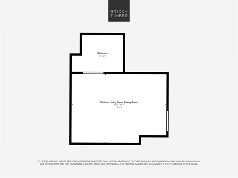 A black and white image of a floor plan for a Brick+Timber property.